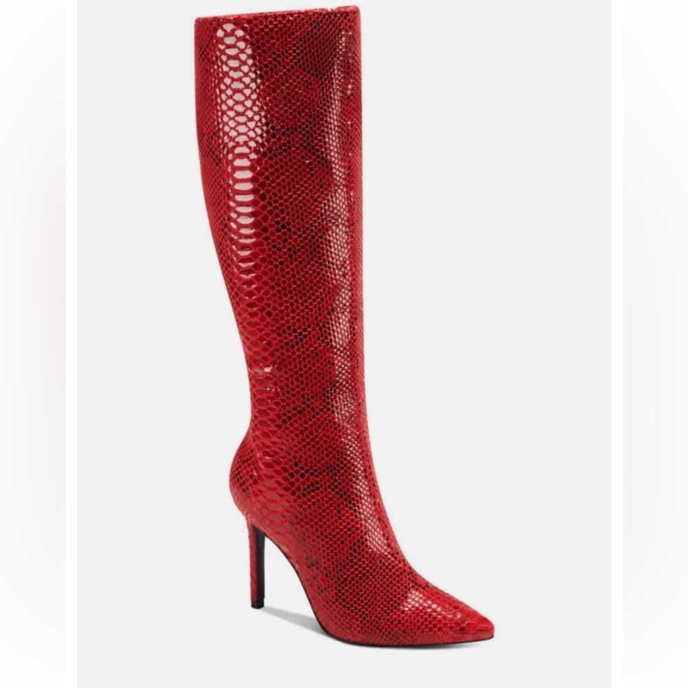 Red snake print boots